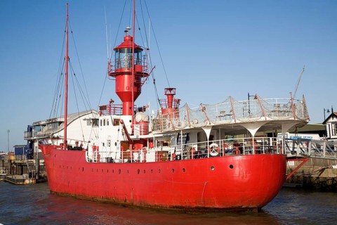 Red Trinity house lightship LV18 in the harbour at Harwich, Essex, England, United Kingdom, Europe