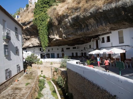 Buildings built with cave rock roof at Setenil de las Bodegas, Cadiz province, Spain, Europe