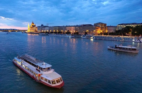 View of the Danube and the parliament building on 20 July 2019