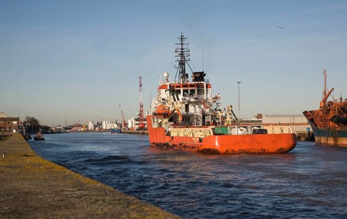 Putford Jaguar North Sea supply vessel, River Yare, Great Yarmouth