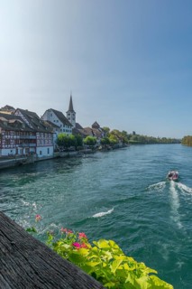 Border town, Dissenhofen am Rhein, Church of St Dionys, half-timbered houses, Frauenfeld district,