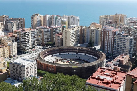 View of Malaga from above with the bullring, 11/02/2019