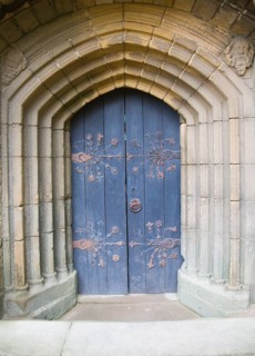 Arched doorway to the Percy family chapel, Tynemouth priory, Northumberland, England, United
