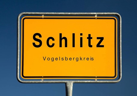 Schlitz town sign, small town in the Vogelsberg district, Hesse, Germany, Europe
