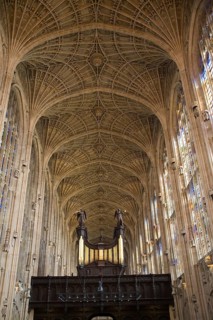 King's College chapel interior with fan vaulting, Cambridge university, Cambridgeshire, England,