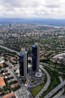 View from Istanbul Sapphire, financial district, behind the Bosphorus, Levent, Besiktas, Istanbul,