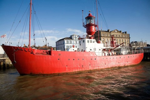 Red Trinity house lightship LV18 in the harbour at Harwich, Essex, England, United Kingdom, Europe