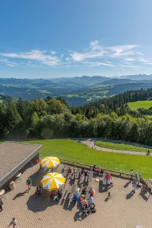Alpine view from the Pfaender, 1064m, Bregenz's local mountain, viewing terrace, tourists,