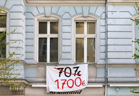 Tenant protest at a block of flats in Berlin's Friedrichshain district. The rent is to be increased