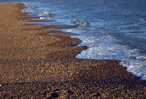 Waves forming cusps on shingle beach, Bawdsey, Suffolk, England, United Kingdom, Europe
