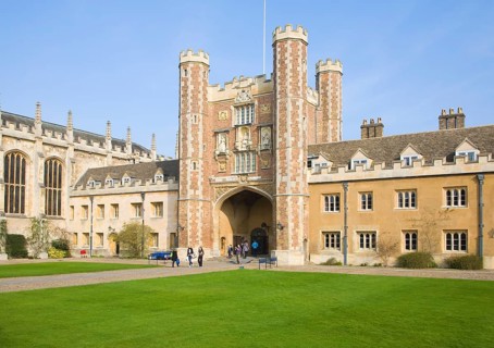 Trinity College courtyard and gatehouse, University of Cambridge, Cambridgeshire, England, United