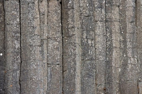 Dolerite cliff showing hexagonal basalt columns, volcanic rock formations at Gerouberg, Gerduberg