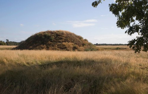 Burial mound at the Anglo Saxon archaeological site of Sutton Hoo, Suffolk, England, United