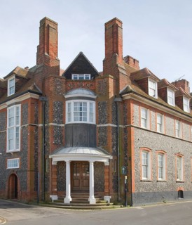 Entrance doorway to The Rest building dating from 1913, Aldeburgh, Suffolk, England, United