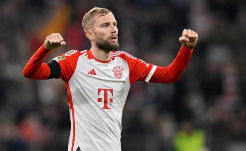 Goal celebration, Konrad Laimer FC Bayern Muenchen FCB (27) Allianz Arena, Munich, Bavaria,