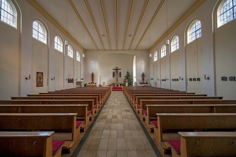 Interior of St Joseph's Catholic Church, Schwarzenbruck, Middle Franconia, Bavaria, Germany, Europe