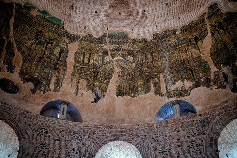 Interior view of the Rotonda, Rotunda of Galerius, Roman round temple, dome with wall mosaic,