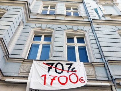 Tenant protest at a block of flats in Berlin's Friedrichshain district. The rent is to be increased