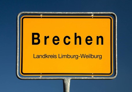 Place name sign Brechen, municipality in the district of Limburg-Weilburg, Hesse, Germany, Europe