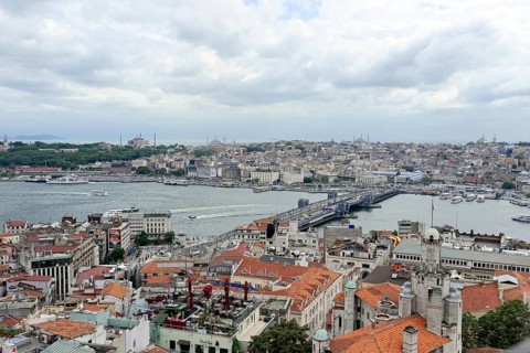 Galata Bridge, Golden Horn, View from the Galata Tower, Istanbul, European part, Turkey, Asia