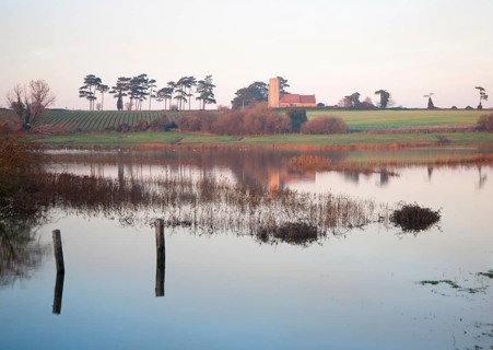 Coastal flooding leading to inundation of land not covered by flood water for 50 years, Ramsholt,