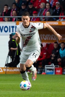 Football match, Patrik SCHICK Bayer Leverkusen on the ball, Voith-Arena football stadium,