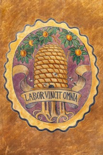 Stein am Rhein, historic old town, mural painting, Labor vincit omnia, labour conquers all,