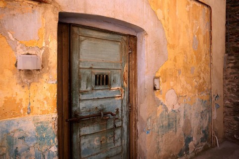 Door, gate, administrative building, former prison, weathered, Acropolis, Heptapyrgion, fortress,