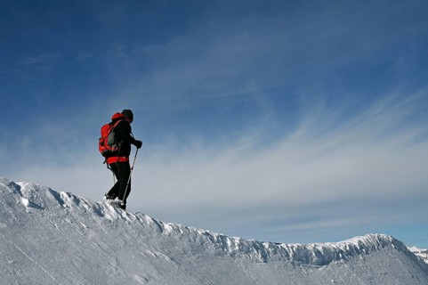 Snowshoe hiking in the Beverin nature park Park, Graubuenden, Switzerland, Europe