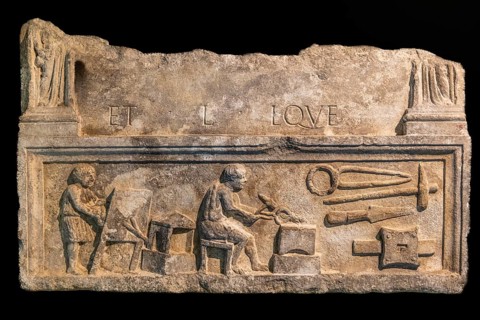 Relief with blacksmith's workshop, 1st century, National Archaeological Museum, Villa Cassis