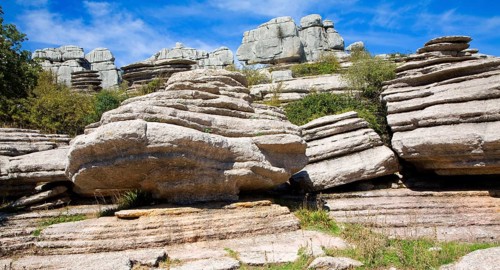 Dramatic limestone scenery of rocks shaped by erosion and weathering at El Torcal de Antequera