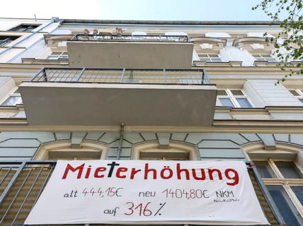 Tenant protest at a block of flats in Berlin's Friedrichshain district. The rent is to be increased