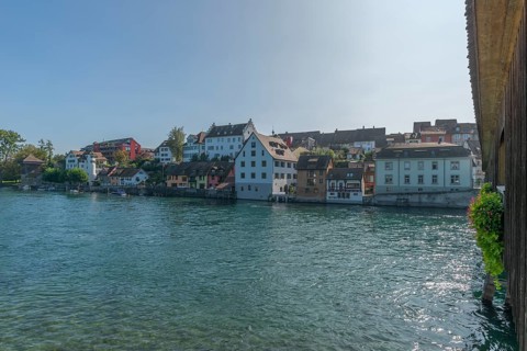 Border town of Dissenhofen on the Rhine, wooden bridge, townscape, district of Frauenfeld, canton