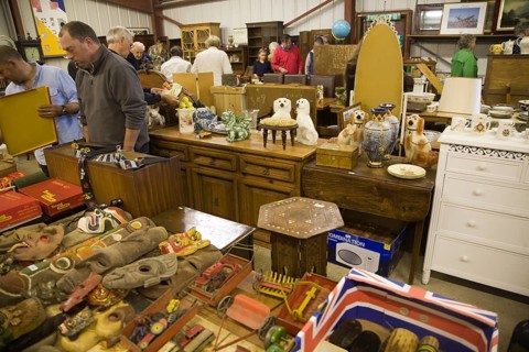 People browsing items in Abbots auction rooms, Campsea Ashe, Suffolk, England, United Kingdom,
