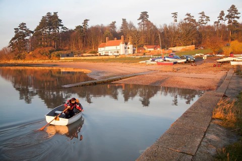 The Ramsholt Arms public house in late afternoon winter sunshine by the River Deben, Suffolk,