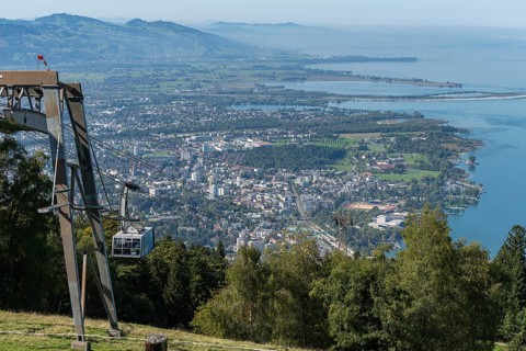 View from the Pfaender, 1064m, local mountain of Bregenz, cable car, mouth of the Rhine, Lake
