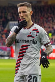 Football match, Alejandro GRIMALDO Bayer Leverkusen pensive, Voith-Arena football stadium,