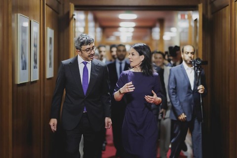 (R-L) Annalena Baerbock (Alliance 90/The Greens), Federal Foreign Minister, and Sheikh Abdullah bin