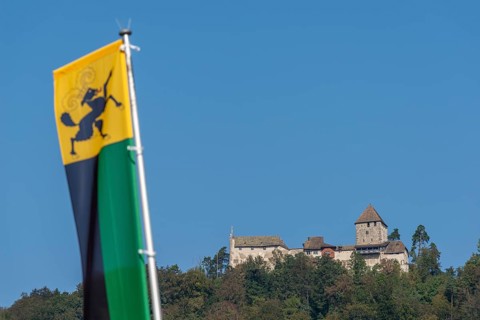 Stein am Rhein, Hohenklingen Castle, mountain, blue sky, Canton Schaffhausen, Switzerland, Europe