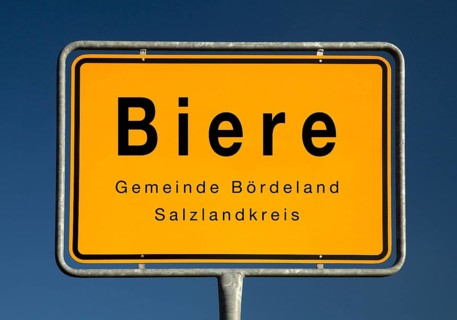 Place name sign Biere, district of the municipality Boerdeland, Salzlandkreis, Saxony-Anhalt,