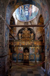 Interior view, altar, church Vlatades Monastery, also Holy Monastery Vlatodon, Thessaloniki,