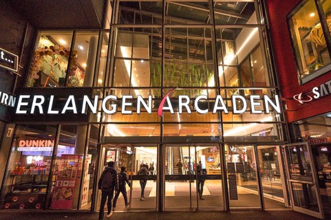 Main entrance of the Arcaden shopping centre, Erlangen, Middle Franconia, Bavaria, Germany, Europe