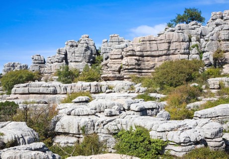 Dramatic limestone scenery of rocks shaped by erosion and weathering at El Torcal de Antequera