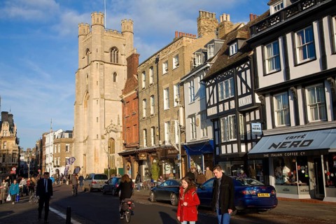Great St Mary's church and historic buildings King's Parade, Cambridge, England, United Kingdom,