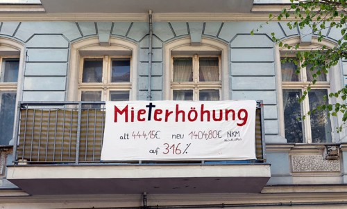 Tenant protest at a block of flats in Berlin's Friedrichshain district. The rent is to be increased