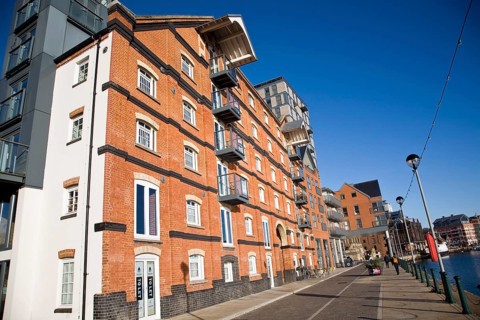 Converted maltings apartments, Wet Dock waterside redevelopment, Ipswich, England, United Kingdom,