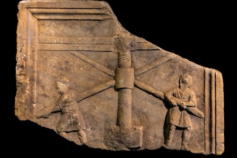 Relief showing grape pressing, 3rd century, National Archaeological Museum, Villa Cassis Faraone,