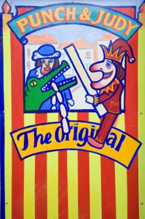 Old fashioned traditional Punch and Judy sign Harwich, Essex, England, United Kingdom, Europe
