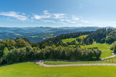 Alpine view from the Pfaender, 1064m, local mountain of Bregenz, Vorarlberg, Alps, Austria, Europe