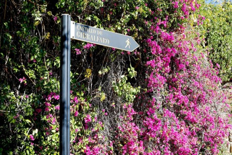 A sign shows the footpath to the Castillo de Gibralfaro in Malaga, Spain, 11/02/2019, Europe